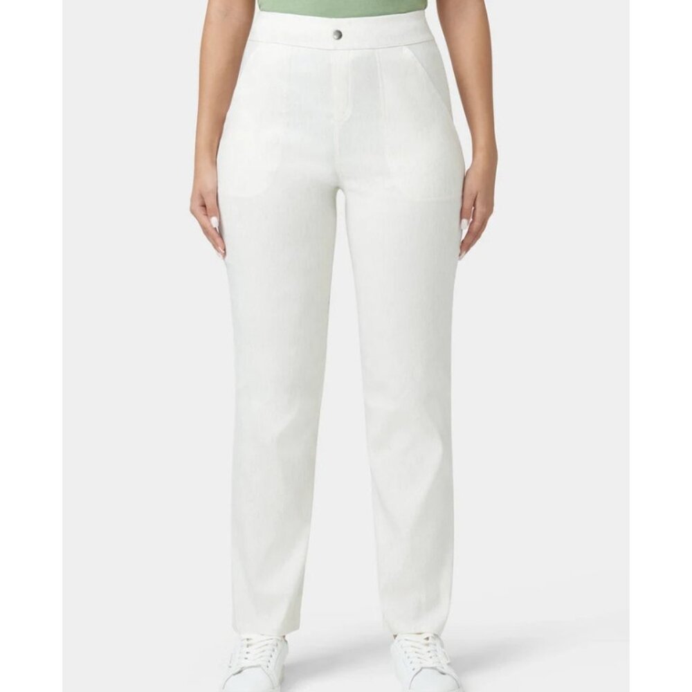 Hue U24382 Linen Straight Leg Pants Off White ( M )